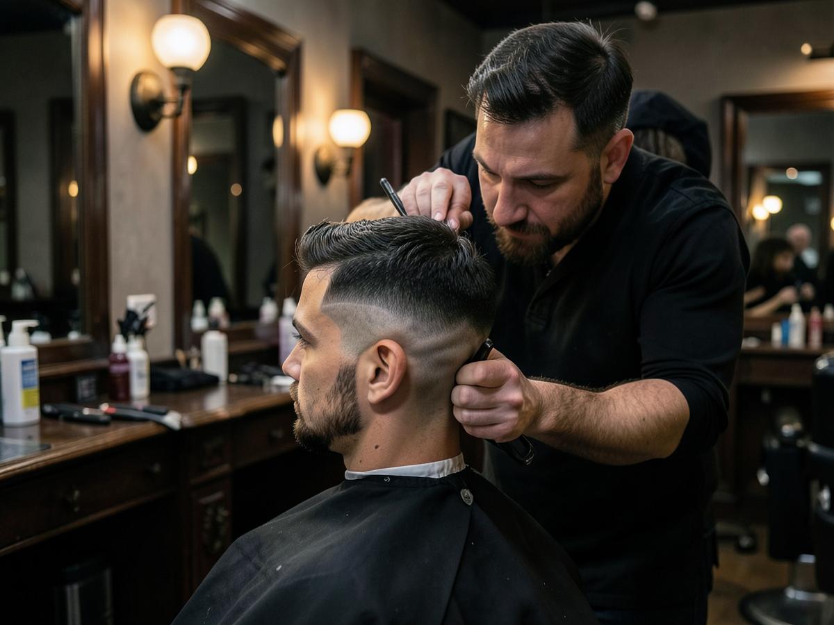 Barber cutting a skin fade for a client