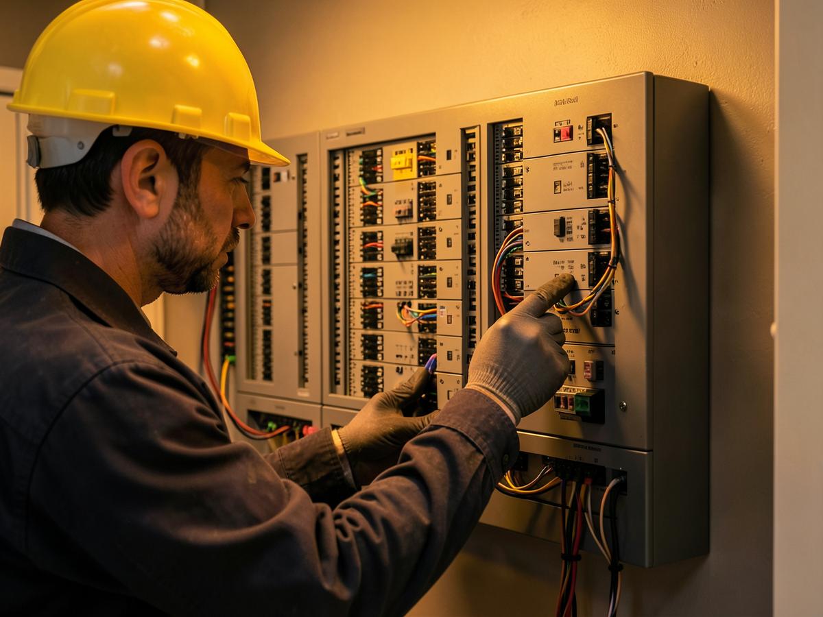 Electrician wiring a new distribution board