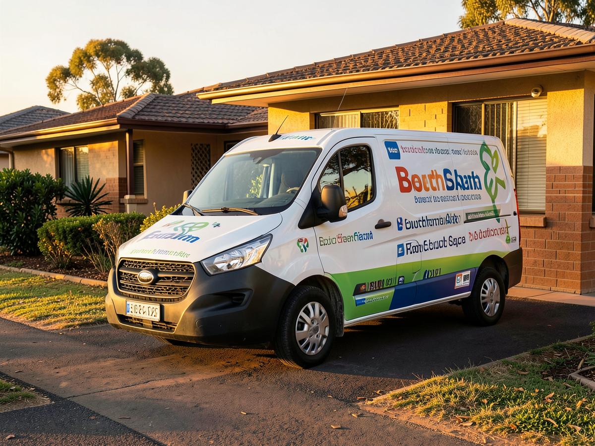 Branded electrical service van outside a home