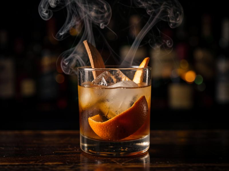 Smoked old fashioned cocktail
